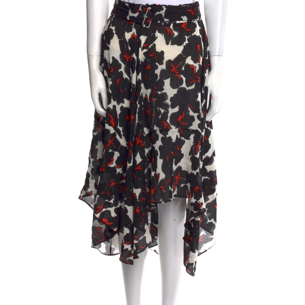 A.L.C Floral Asymmetrical Skirt - Black and Red